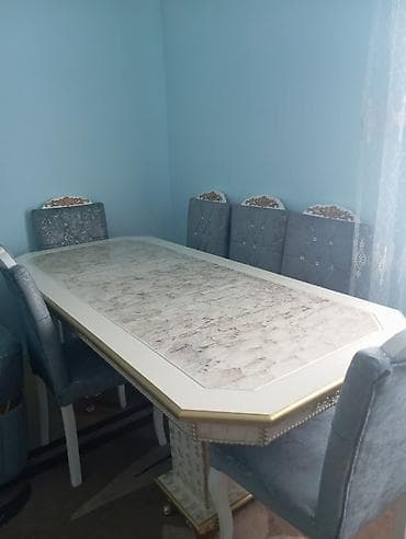 Qonaq otağı üçün, İşlənmiş, Açılmayan, Dördbucaq masa, 6 stul