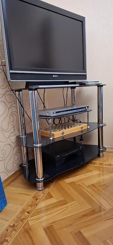 Новый, Угловой ТВ стенд, С полками, Стеклянный