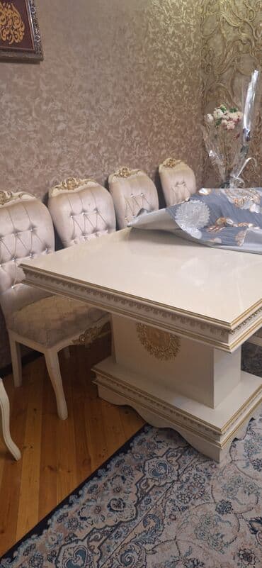 Qonaq otağı üçün, İşlənmiş, Açılmayan, Dördbucaq masa, 6 stul