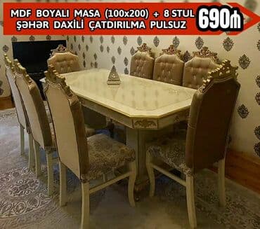 stul ev ucun: Qonaq otağı üçün, Yeni, Açılmayan, Dördbucaq masa, 6 stul — 2