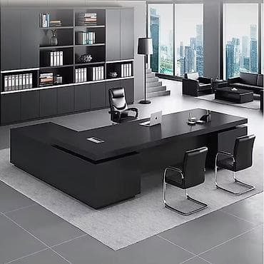 stilski radni sto: Müasir ofis üçün rəhbər masa dəsti - Dizayn: Minimalist, L formalı — 1