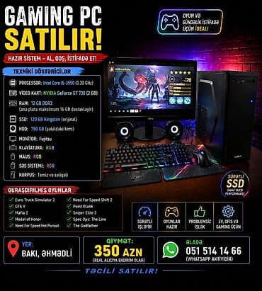 oyun manitoru: 🔥 Gaming PC SET – Monitor + RGB aksesuarlarla birlikdə! (Hazır sistem) — 1