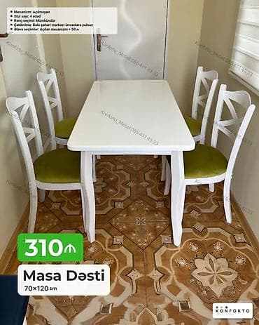 ag masa: Məhsul: Masa Dəsti (70×120 sm) - Komplekt: 1 masa + 4 stul - — 1