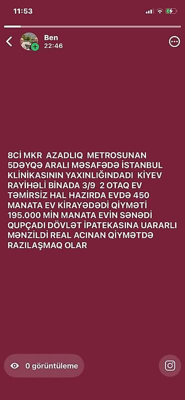 zigda heyet evi: Bakı, 8-ci mikrorayon, 2 otaqlı, Köhnə tikili, m. Azadlıq Prospekti, 57 kv. m — 1