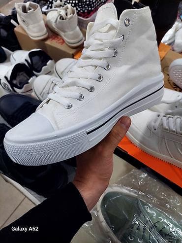 krasovkalar qadin ucun: Ağ rəngli yüksək boğazlı kətan idman ayaqqabısı - Material: nəfəsalan — 4