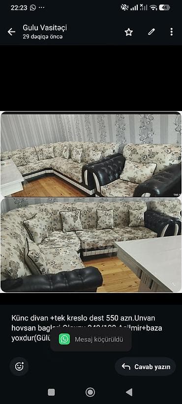 bag mebelleri: Künc divan, Açılmayan, Bazasız — 1