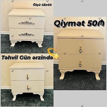 İki çekmecəli tumba - Ölçü: 45x40 sm - Klassik dizaynlı, oyma formalı
