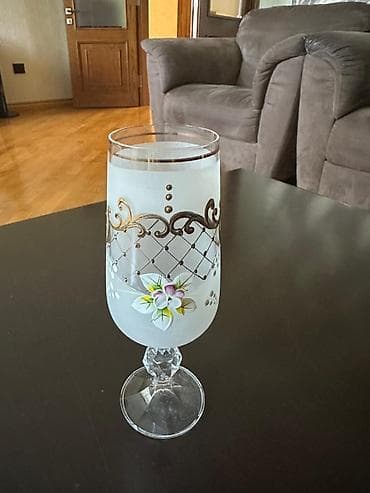 qab setkasi: Bohlu və dekorativ şüşə dəsti - Yaşıl və qızılı tonlarda, əl işçiliyi — 4