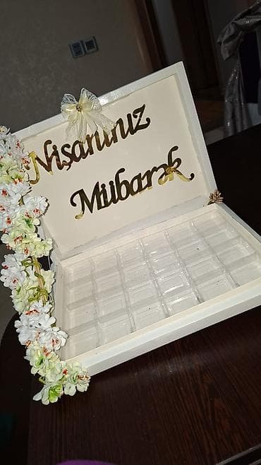 Nişan üçün dekorativ şirniyyat/qızılgül qabı - Material: ağ rəngli