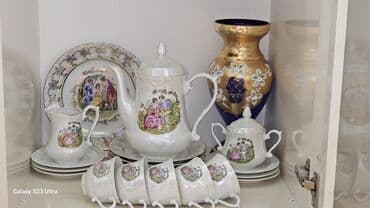 Çay dəsti, rəng - Bej, Farfor, 6 nəfərlik, SSRİ