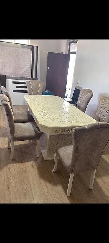 Qonaq otağı üçün, İşlənmiş, Dördbucaq masa, 6 stul — 1