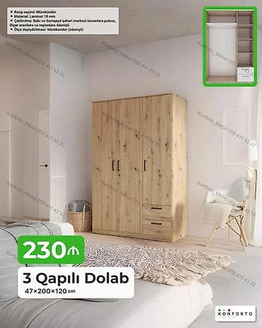 3 qapılı geyim dolabı - Ölçü: 47 × 200 × 120 sm - Material: 18 mm — 1