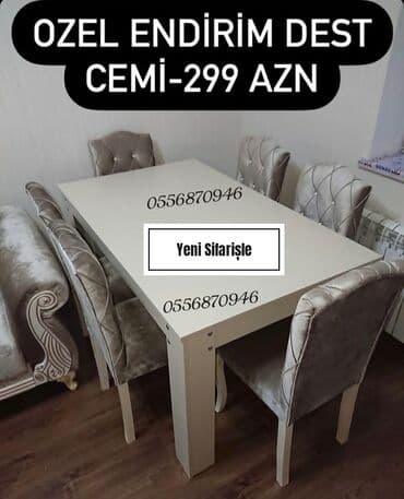 mətbəx ucun stol stullar: Qonaq otağı üçün, Yeni, Açılmayan, Dördbucaq masa, 6 stul — 2