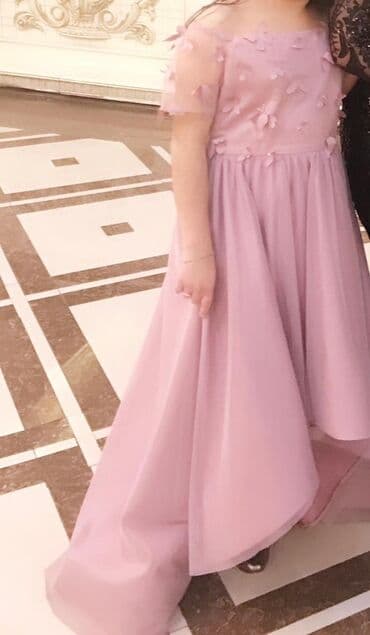 детские юбки для танцев для девочки: Uşaq ziyafət donu – pudra/boz-gül rəngi - Model: Assimetriyal ətəkli — 3