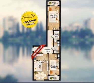 3 otaqlı mənzil planı – “yelçəkən” (iki tərəfli) layihə Ümumi plan: -