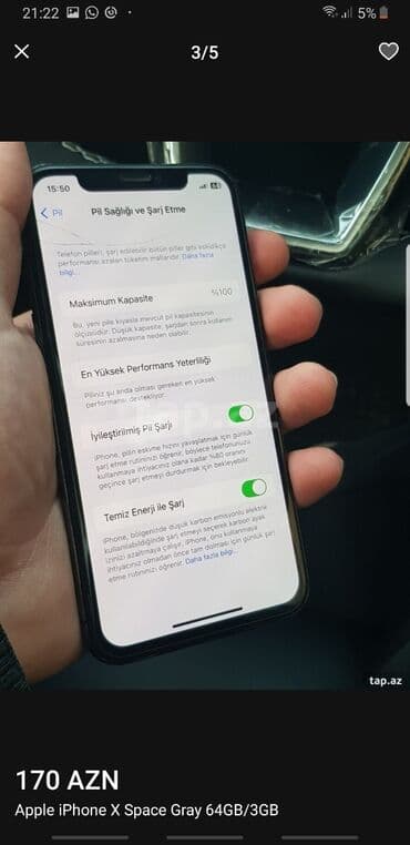 apple qulaqlıq qiymeti: IPhone X, 64 GB, Space Gray, Simsiz şarj — 4