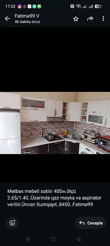 Mətbəx mebeli satılır 400₼.ölçü 2.65/1.40. Üzərində qaz moyka və — 1