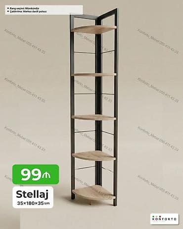 ev bitkisi: Künc stellaj - Ölçü: 35 × 180 × 35 sm - Material: metalkarkas + ağac — 1