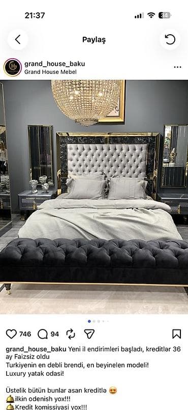 bal: Luxury Yataq Otağı Dəsti - Zərif qızılı detallar və tünd boz rəng — 4