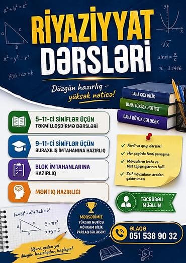 Xidmətlər: Repetitor, Riyaziyyat, Azərbaycan dili, İmtahanlara hazırlıq — 1