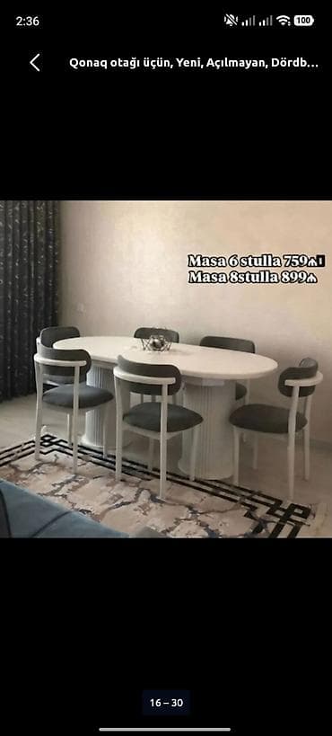 üsdol: Qonaq otağı üçün, Yeni, Açılmayan, Oval masa, 6 stul — 1