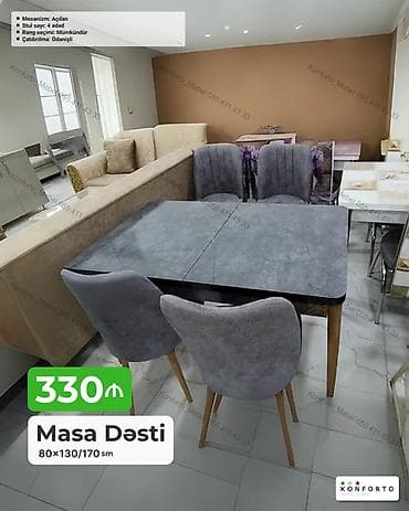 stol ustul: Masa dəsti – açılan mexanizmli - Ölçü: 80×130/170 sm (böyüyən masa) - — 1