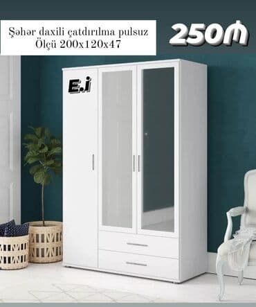 paltar asmaq ucun: Açılan, 3 qapılı Düz dolab, Qarderob, paltar dolabı — 7