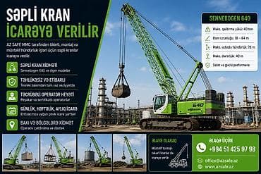 кран аренда: 60 tonluq sepli kran icarəyə verilir. Kran tikinti və infrastruktur — 1