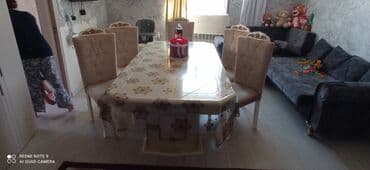 Qonaq otağı üçün, İşlənmiş, Açılmayan, Dördbucaq masa, 6 stul