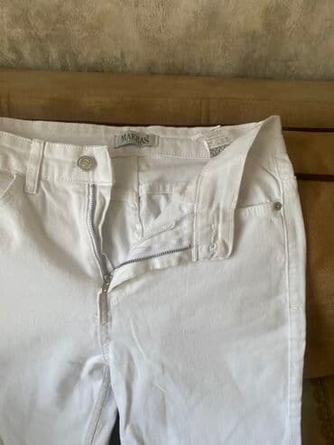 Qadın geyim dəsti - Ağ cins şalvar: Makras brendi, klassik düymə və