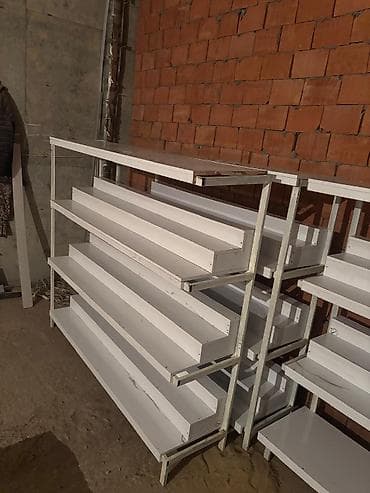 Mağaza avadanlığı: Mağaza üçün metal vitrin rəfləri - Material: möhkəm metal karkas, ağ — 9