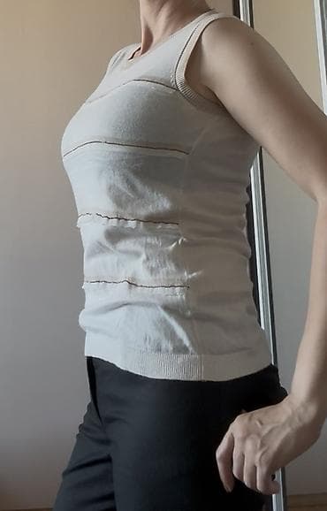 özcan zeynep örme: Qolsuz trikotaj top – Zendra Collection - Rəng: krem-ağ əsas, bej — 3