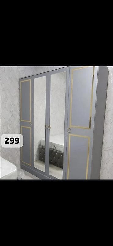 Güzgülü qarderob şkafı - Rəng: bozumtul (grey) ton, qızılı dekor