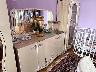 Мебель для дома: Klassik üslubda qonaq otağı üçün vitrin və bufet dəsti. - Rəng: krem — 5