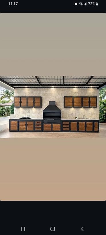 Manqallar, qrillər, barbekyu: Açıq hava üçün metal–taxta kombinasiyalı manqal və mətbəx modulu - — 2