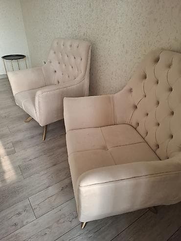 2 ədəd kreslo – krem rəng - Material: məxməri/parça örtük, yumşaq — 1