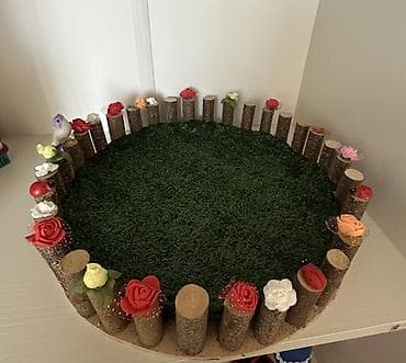 Dekorativ “mini çəmən” kompozisiyası - Dairəvi əsas: faner/plastik