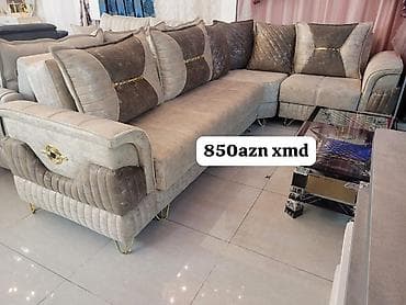 Künc divan dəsti - Rəng: açıq bej/boz tonlarında, tünd boz dekorativ