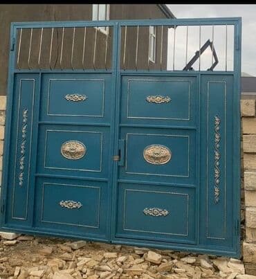 жер тошок: Железо Дворовые ворота, Распашные, 3 м, Механические, С дверью, цвет - Голубой, Нет кредита, Платная установка, Платная доставка — 38