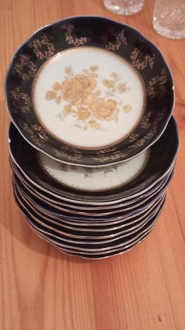 qab qaca: Nəlbəkilər, 6 ədədli dəst, rəng - Göy, Farfor, SSRİ — 1