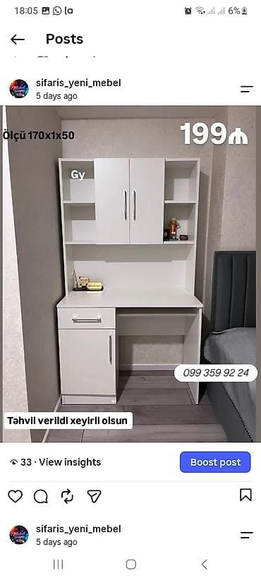 ag masa: - Məhsul: İş/stol-raf kombinasiyalı yazı masası - Ölçü: 170 x 100 x 50 — 1