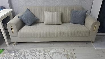 stulla: Qonaq otağı üçün çevrilə bilən divan - Rəng: açıq bej - Material — 3