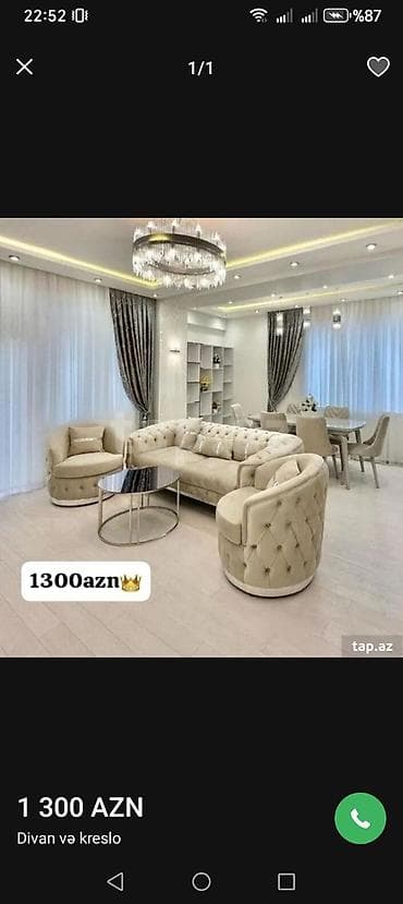 berber kreslolari: Yeni, Klassik divan, Bazasız, Açılmayan — 1