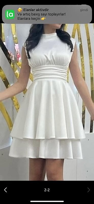 Ağ rəngli qısa ziyafət/libas S ölçüdədir, dərzidə baha tikilib, 1dəfə — 2