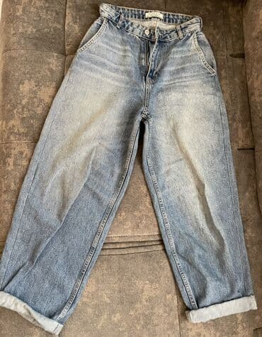 Qadın/Unisex cins şalvar dəsti 1) Açıq mavi mom fit cins - Yüksək