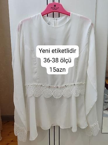 Baş geyimləri: Ağ rəngli qadın bluzası. Yeni etiketlidir qolları və ətəyi dantelli və — 1