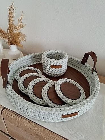 Qab-qacaq və mətbəx ləvazimatları: Əl işi dairəvi süfrə altlıqları (placemat seti) - Material: qalın — 6