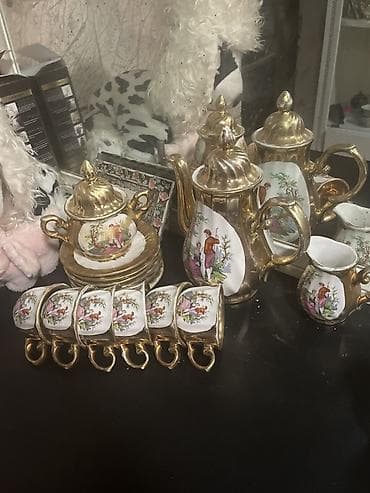 rəsim dəsti: Çay dəsti, rəng - Qızılı, Farfor — 1