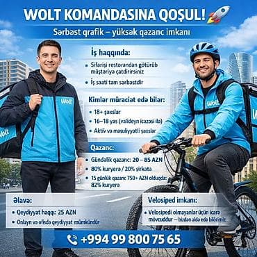 Sürücü-kuryer tələb olunur, Nəqliyyat təmin edilir, Gündəlik ödəniş, Təcrübəsiz
