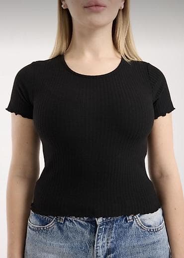 Qara qısaqol trikotaj top - Rəng: qara - Model: bədənəoturan, qısabad — 3